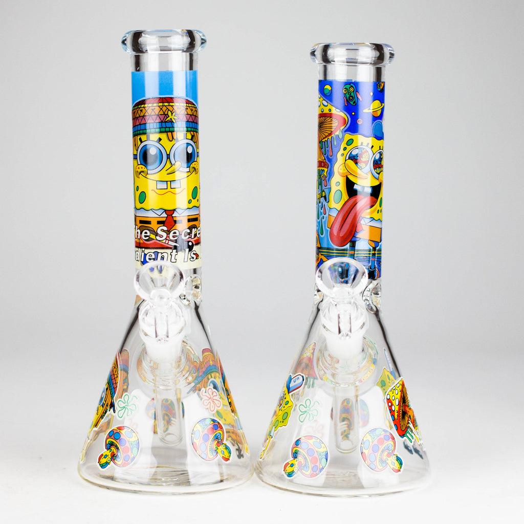 10" Glow-in-the-Dark Glass Bong with Cartoon Sponge Design